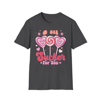 Groovy "I'm a Sucker For You" T-Shirt | Sweet Valentine's Day Love Tee | Retro Candy Heart & Lollipop Design
