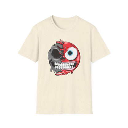 Awesome Split Personality Skull Emoji T-Shirt - Unique Edgy Design for Dark Humor & Bold Style