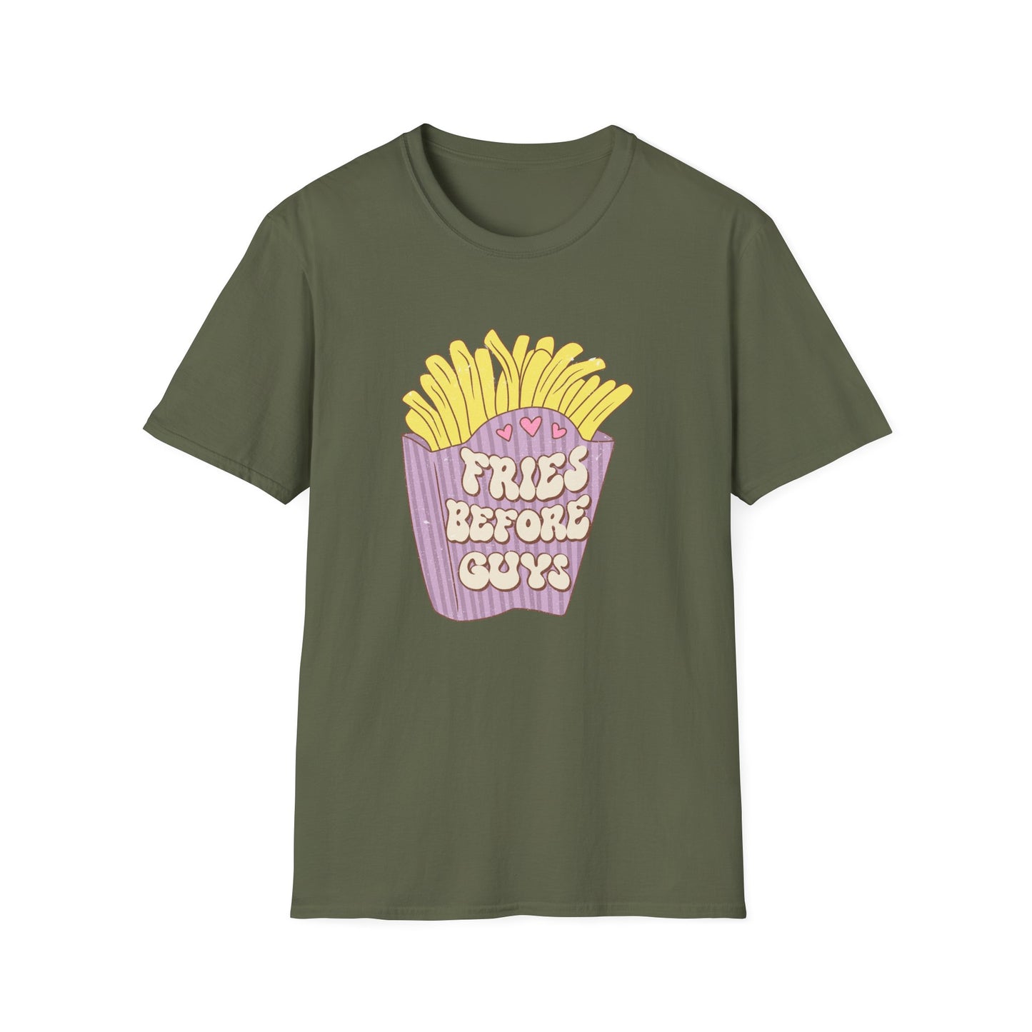 Hilarious "Fries Before Guys" T-Shirt | Trendy Retro Foodie Tee for Women, Bachelorette Parties & Best Friend Gifts