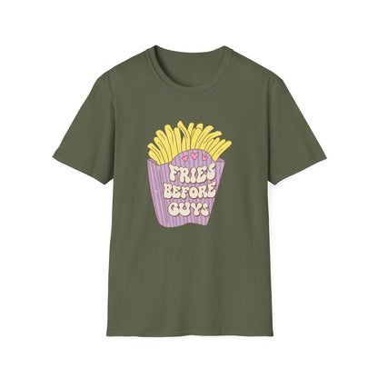 Hilarious "Fries Before Guys" T-Shirt | Trendy Retro Foodie Tee for Women, Bachelorette Parties & Best Friend Gifts