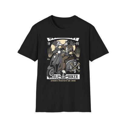 Bold Skull Scooterist T-Shirt | Vintage Biker Rider Tee for Men | Authentic Retro Old School Scooter & Crossbones Design