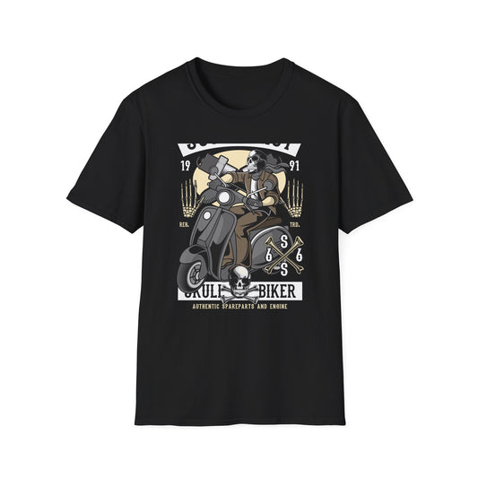 Bold Skull Scooterist T-Shirt | Vintage Biker Rider Tee for Men | Authentic Retro Old School Scooter & Crossbones Design