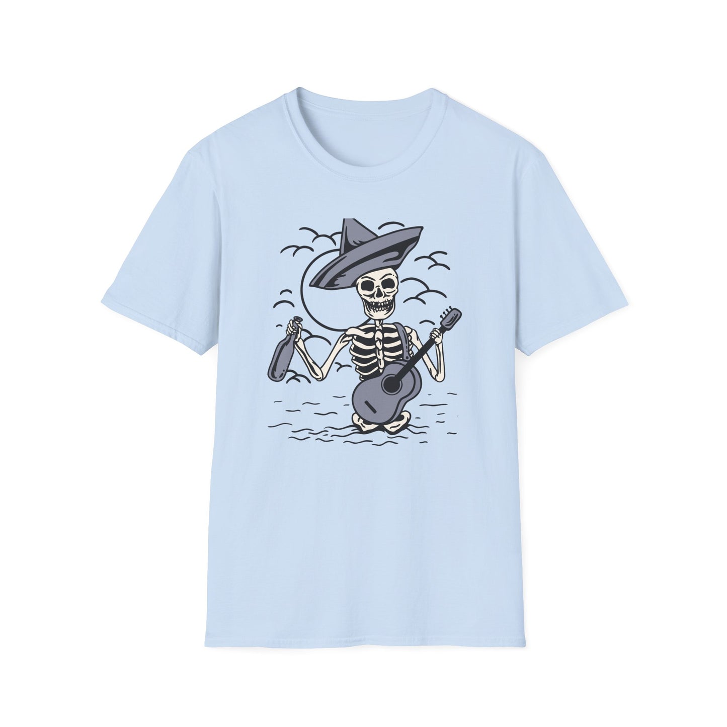 Screaming Skeleton Mariachi Band T-Shirt | Edgy Guitar & Tequila Skull Tee for Music Lovers & Day of the Dead Fans