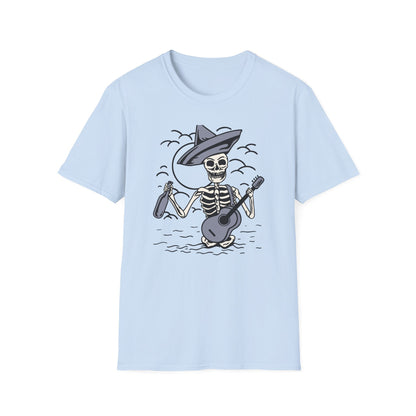 Screaming Skeleton Mariachi Band T-Shirt | Edgy Guitar & Tequila Skull Tee for Music Lovers & Day of the Dead Fans