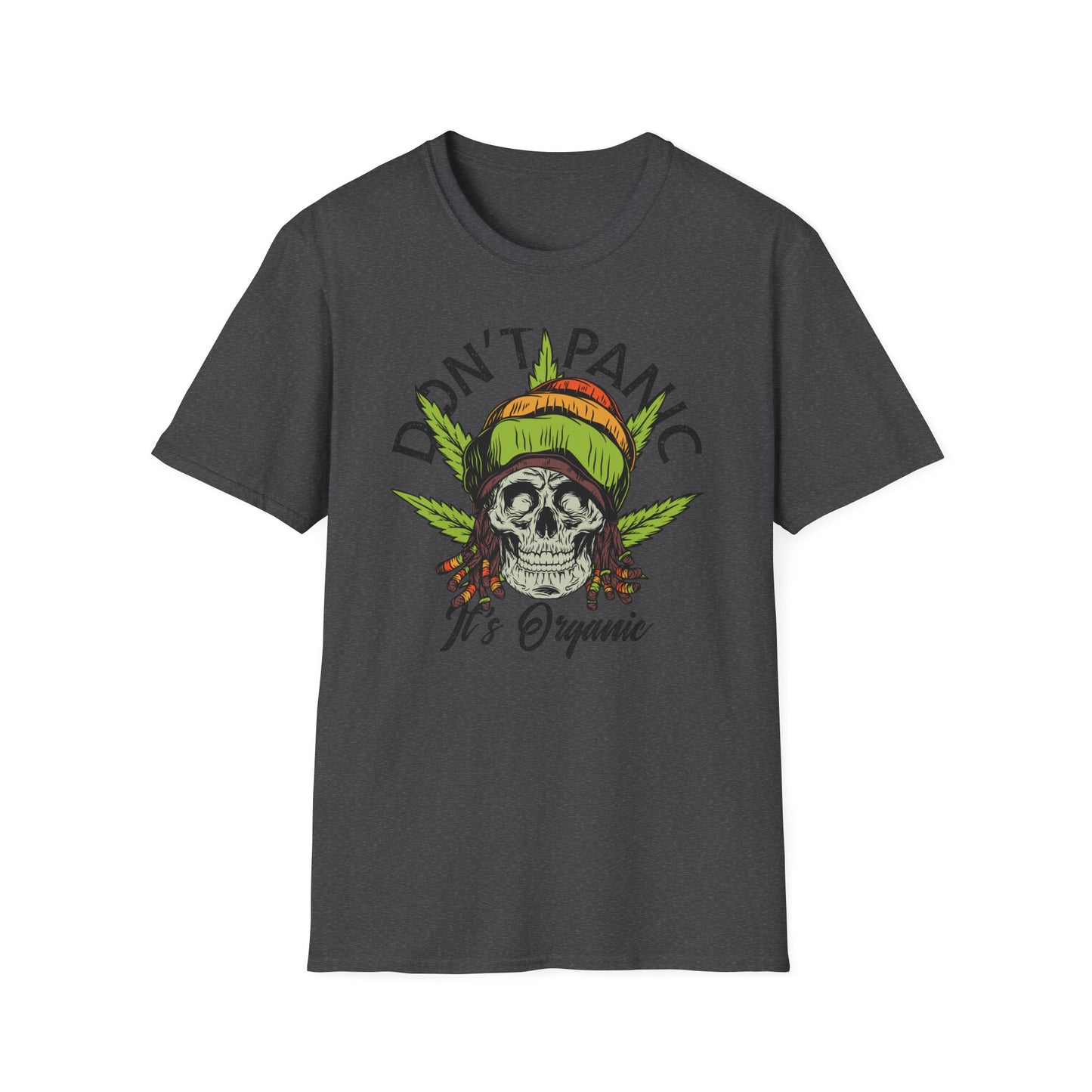 Don't Panic It's Organic Rasta Skull T-Shirt - Chill Cannabis Reggae Tee | Unique Stoner Gift for Him/Her