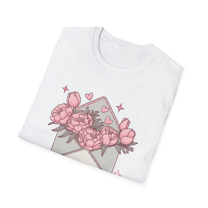 Charming 'Take All My Love' Floral T-Shirt - Romantic Peony & Tulip Envelope Tee | Sweet Valentine's Day Gift for Her