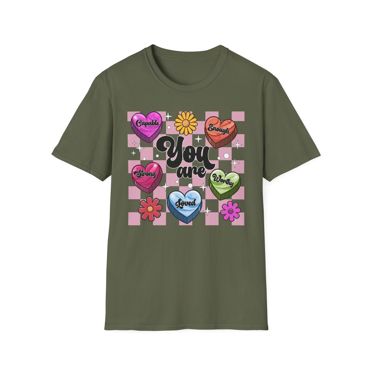 Empowering "You Are" Groovy Affirmation T-Shirt for Women - Self-Love Retro Candy Heart Tee - Inspiring Chic Gift