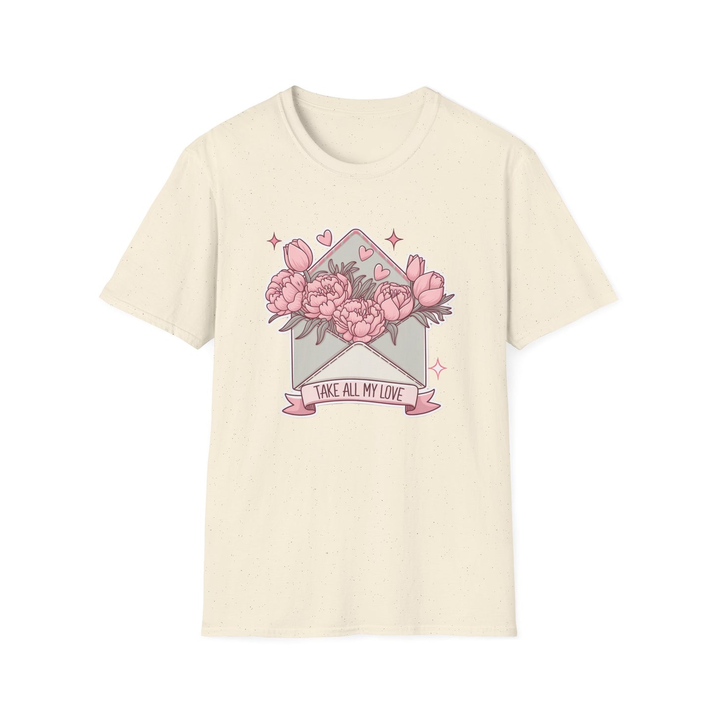 Charming 'Take All My Love' Floral T-Shirt - Romantic Peony & Tulip Envelope Tee | Sweet Valentine's Day Gift for Her