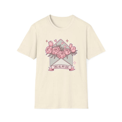 Charming 'Take All My Love' Floral T-Shirt - Romantic Peony & Tulip Envelope Tee | Sweet Valentine's Day Gift for Her