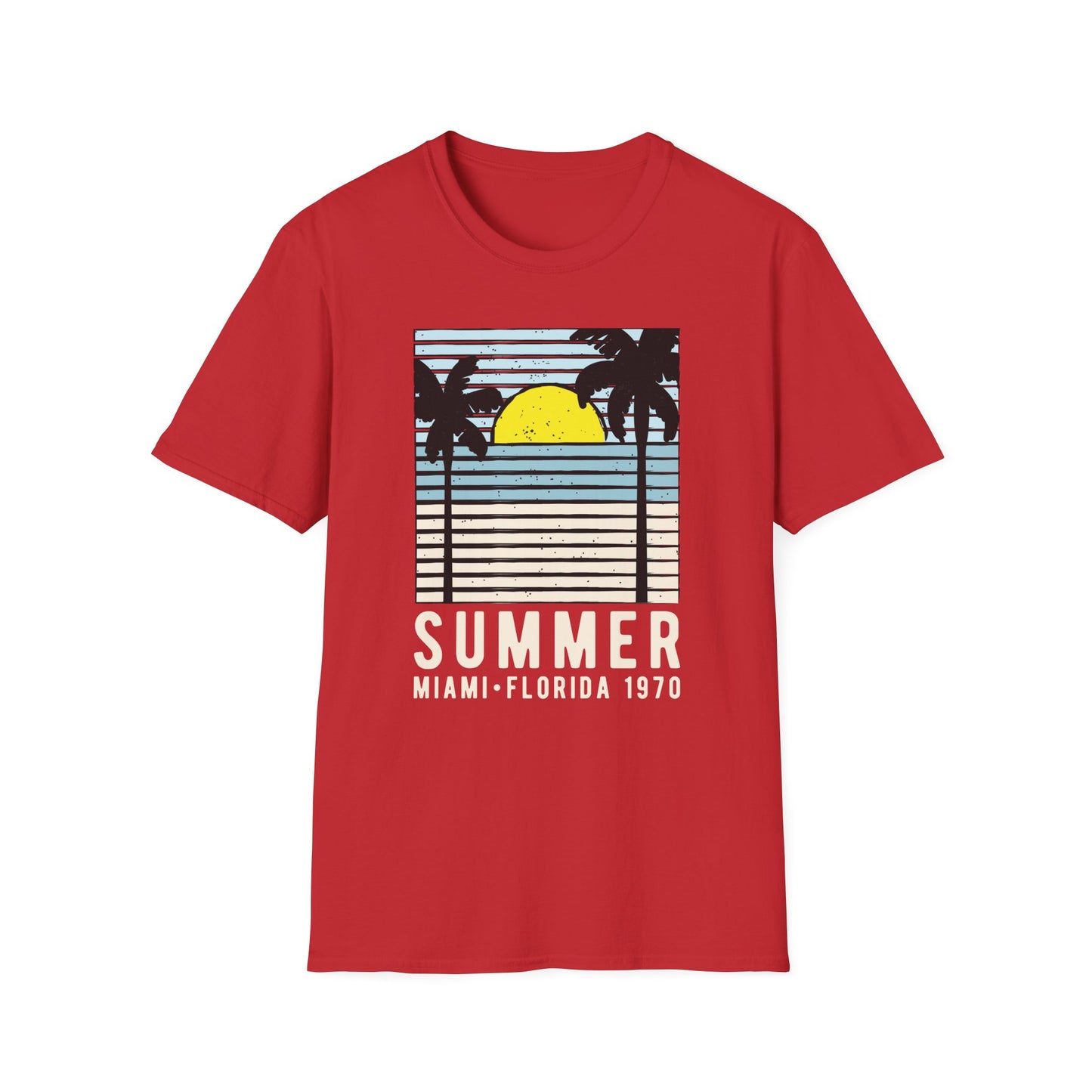 Classic Miami 1970 Florida Summer T-Shirt | Retro Palm Tree Sunset Beach Vacation Tee for Men & Women