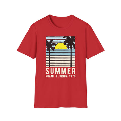 Classic Miami 1970 Florida Summer T-Shirt | Retro Palm Tree Sunset Beach Vacation Tee for Men & Women