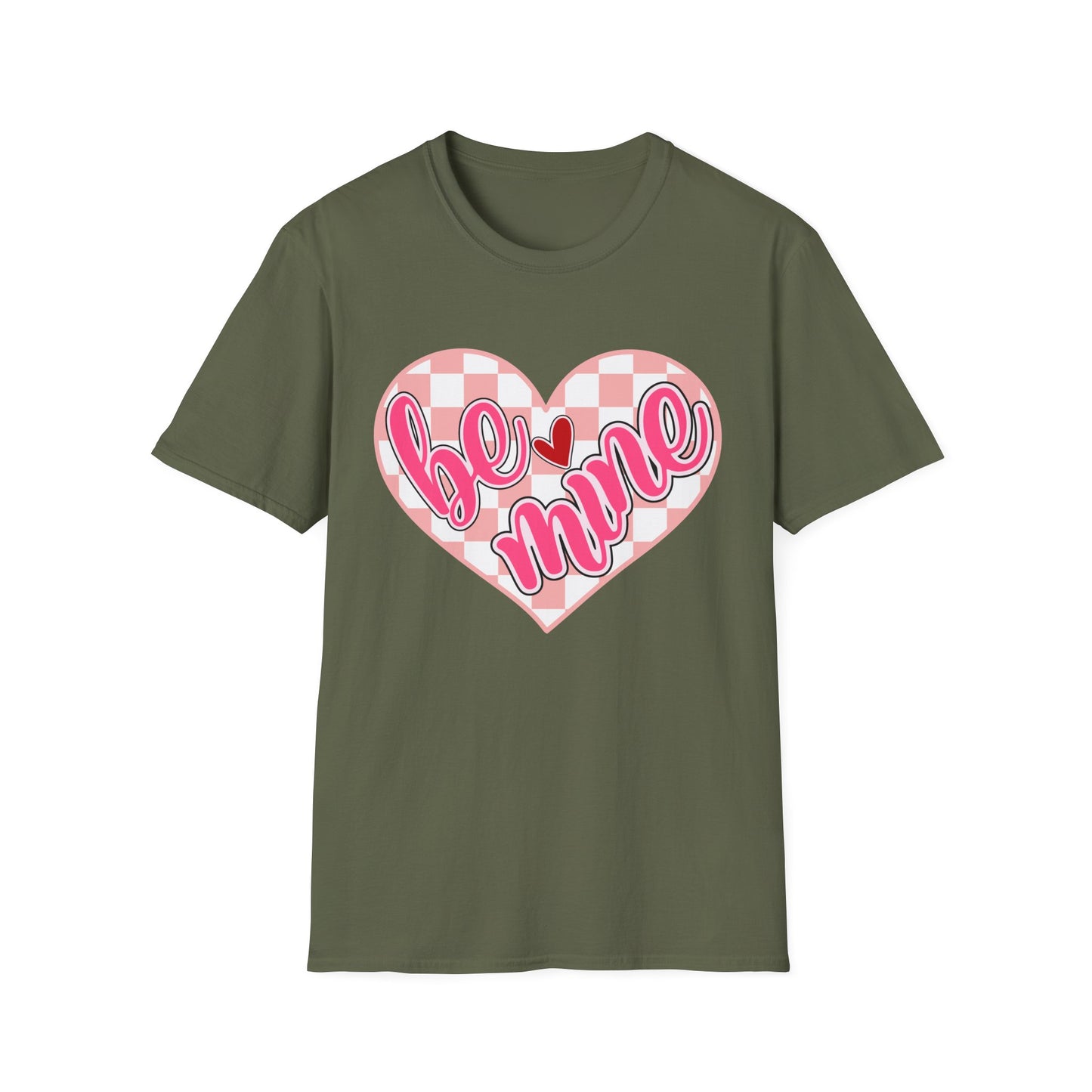 Trendy 'Be Mine' Valentine's T-Shirt | Cute Pink Checkerboard Heart Tee | Retro Y2K Love Gift for Her