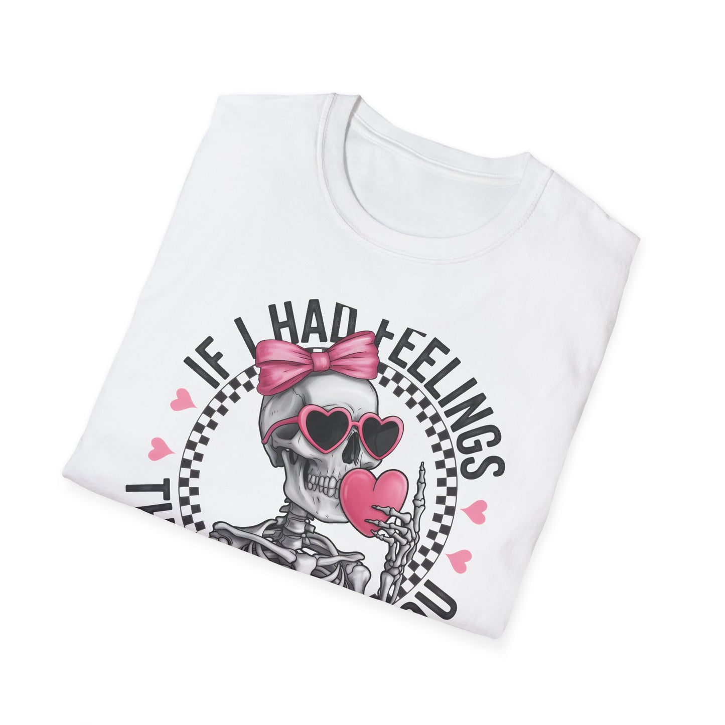 Sarcastic Skeleton Love T-Shirt | Edgy Pink Heart Sunglasses & Bow Graphic Tee | Funny Valentine's Day Gift for Her