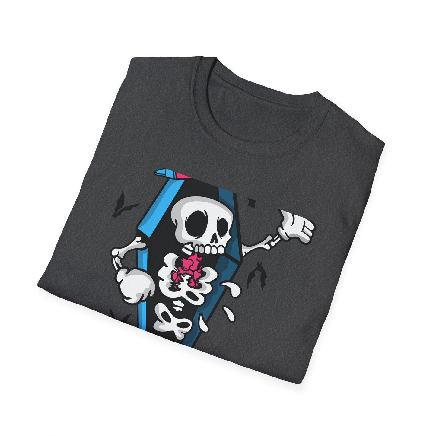 Hip Hop Skeleton Coffin Tee | Spooky Cool Streetwear T-Shirt with Sneakers & Bats | Unique Urban Style Graphic