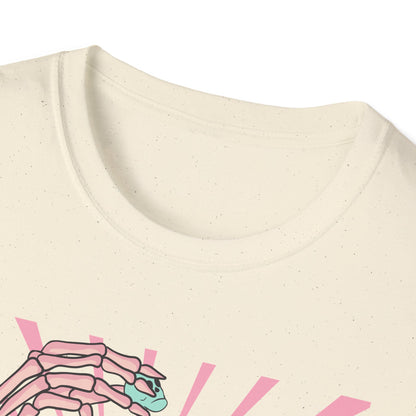 Spooky Sweet Skeleton 'You Make My Heart' T-Shirt | Pastel Goth Skull Popcorn Tee | Edgy Valentine's Day Gift for Unique Love