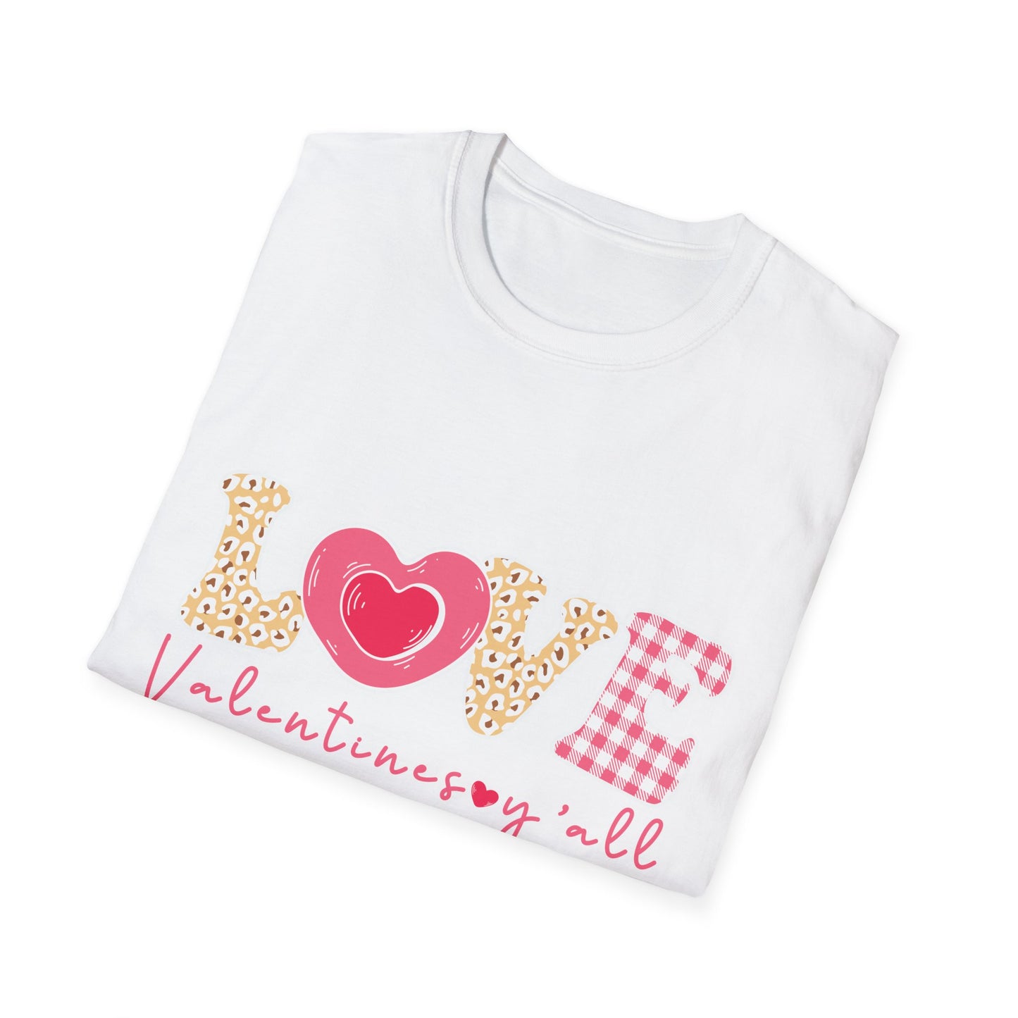 Charming Leopard & Plaid LOVE Valentines Y'all T-Shirt - Trendy Southern Sweetheart Tee for Women, Perfect Valentine's Day Gift