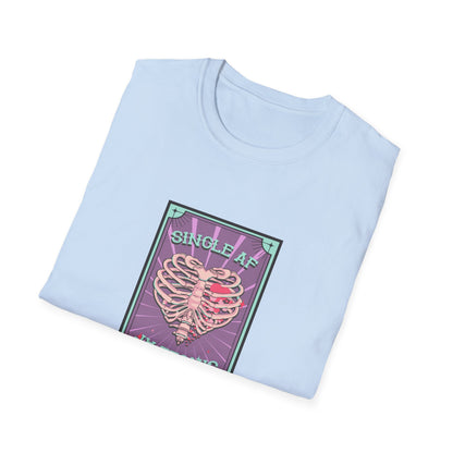 Bold SINGLE AF T-Shirt | Funny Anti-Valentine's Skeleton Heart Tee | Unique Self-Love Statement Graphic Shirt