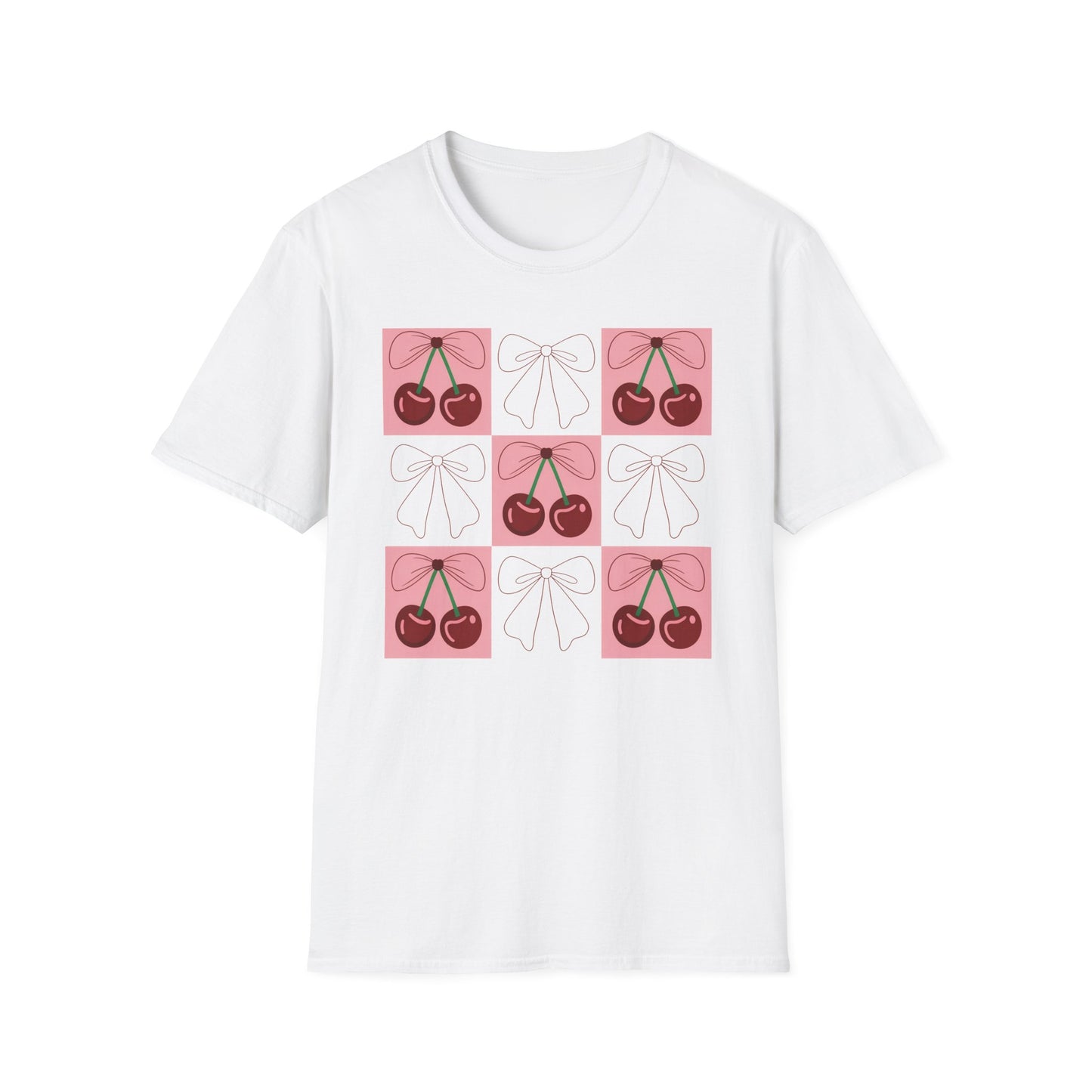 Charming Coquette Cherry Bow T-Shirt | Sweet Pink Aesthetic & Trendy Fruit Pattern Tee for Women