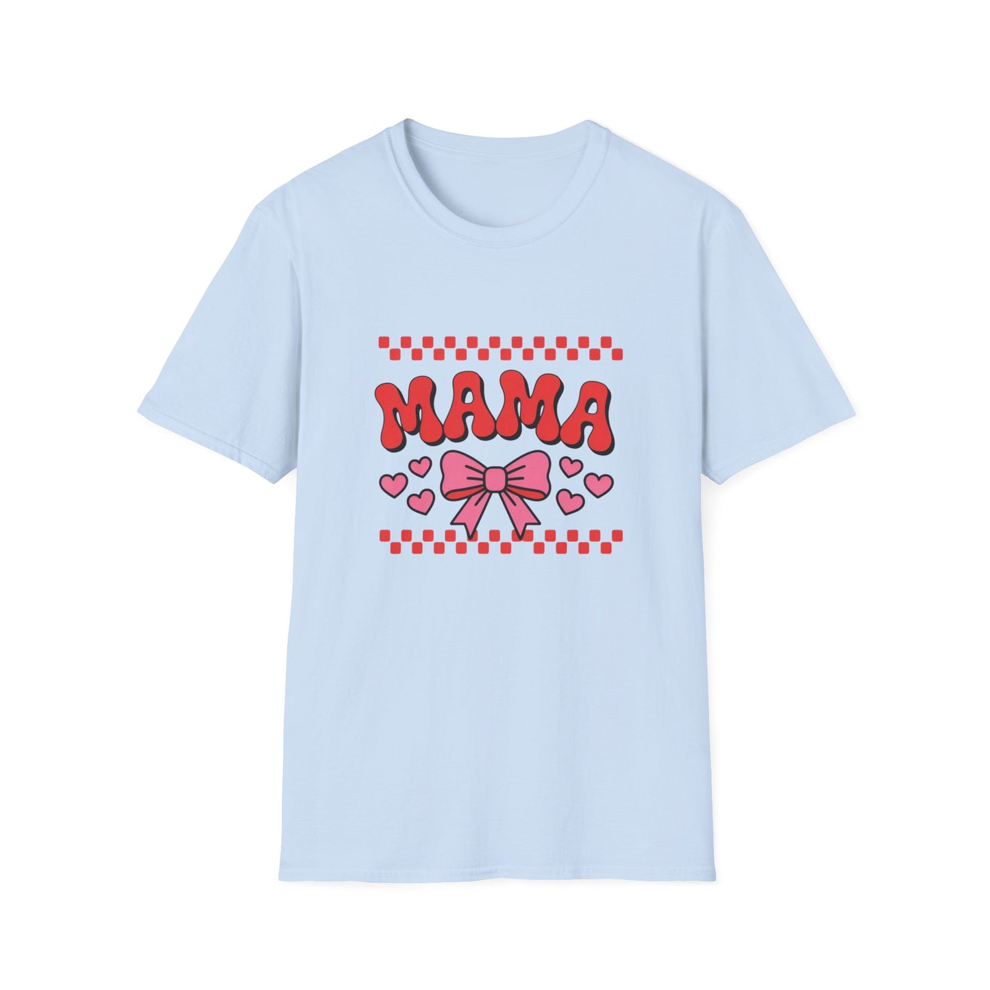 Vibrant Groovy Mama T-Shirt for Mom | Pink Bow, Hearts & Checkerboard | Chic Mother's Day Gift
