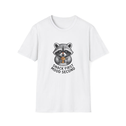 Epic Raccoon Snack T-Shirt | Funny 'Snack First Mood Second' French Fry Lover Tee | Adorable Animal Graphic Gift