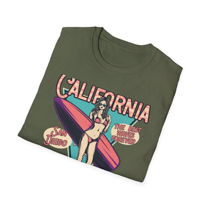 California Surfing Paradise T-Shirt | Retro San Diego Beach Babe Tee - Iconic Summer Waves & Vacation Apparel