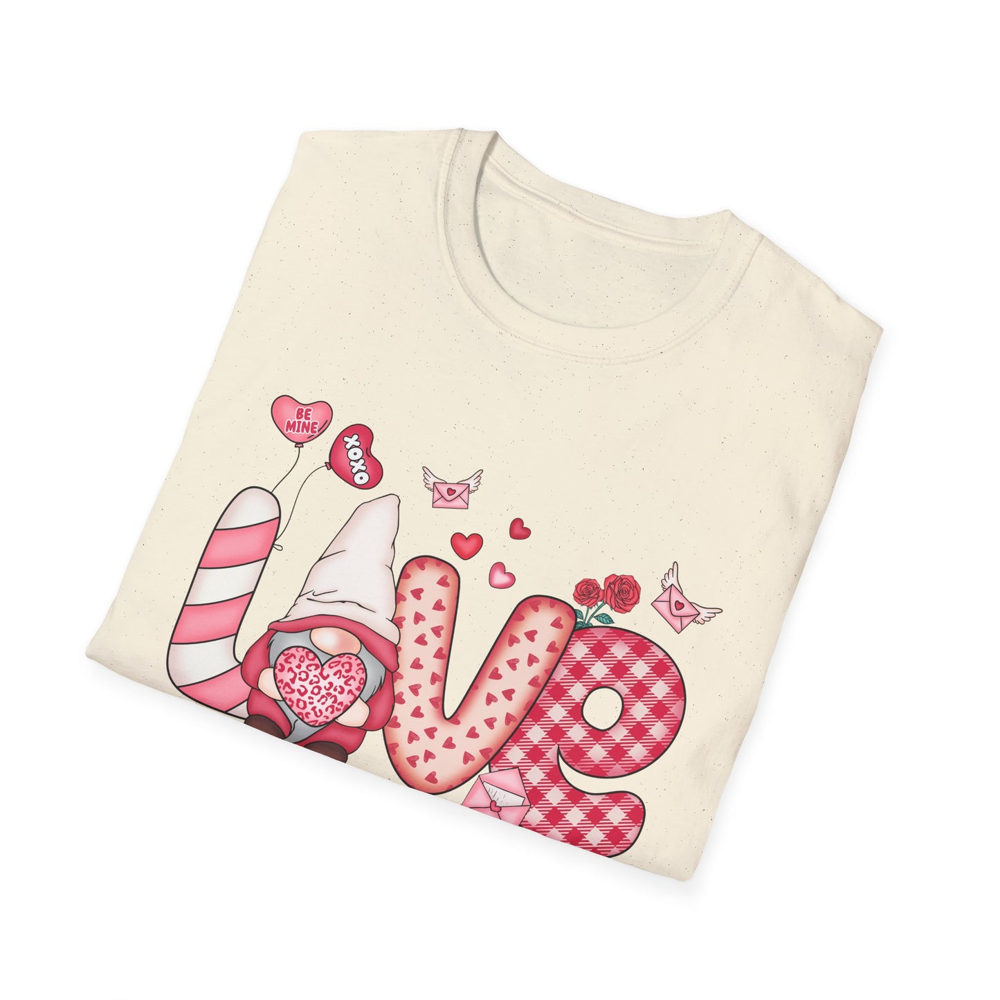 Charming Valentine's LOVE Gnome T-Shirt - Adorable Heart & Rose Tee for Her, Perfect Romantic Gift Idea