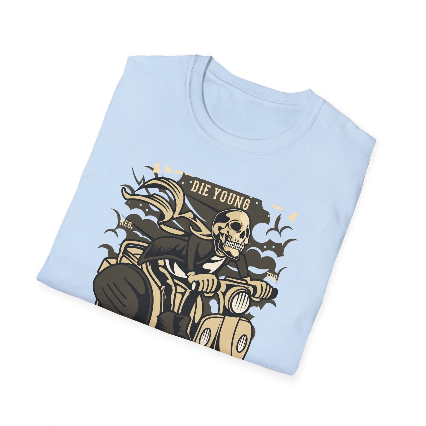 Ride Fast Die Young Skeleton Scooter Club T-Shirt - Vintage Edgy Graphic Tee for Daring Souls | Epic Biker Style