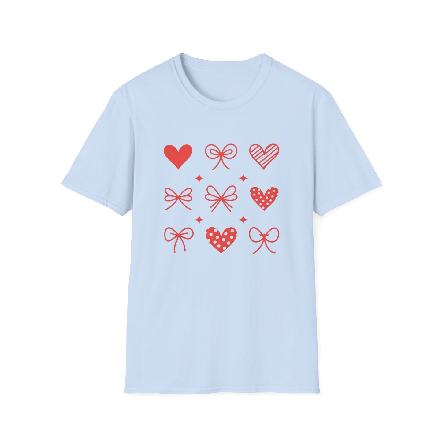 Adorable Valentine's Day Hearts & Bows T-Shirt | Sweet Romantic Love Graphic Tee for Women, Girls & Teens