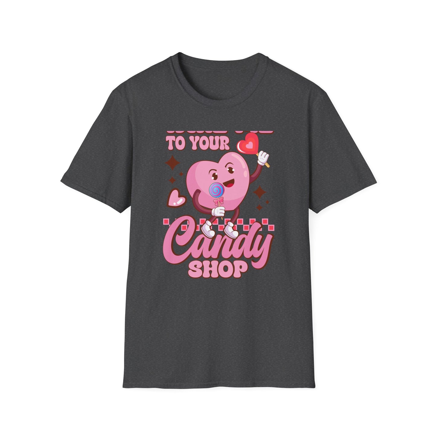 Sweet & Groovy 'Take Me To Your Candy Shop' T-Shirt | Adorable Retro Heart Lollipop Tee | Perfect Valentine's Day Gift for Candy Lovers
