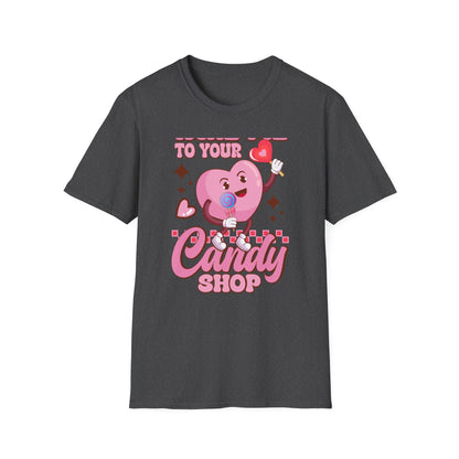 Sweet & Groovy 'Take Me To Your Candy Shop' T-Shirt | Adorable Retro Heart Lollipop Tee | Perfect Valentine's Day Gift for Candy Lovers