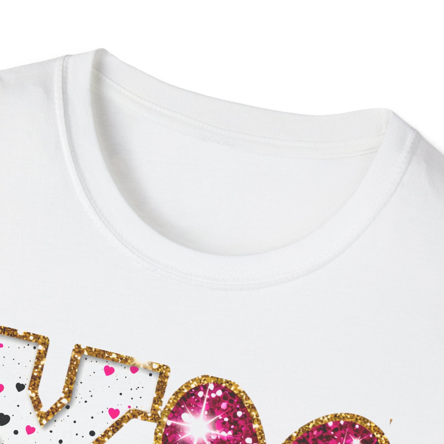 Sparkly XO Hearts T-Shirt | Adorable Pink Glitter Valentine's Day & Love Tee for Her | Hugs Kisses Style