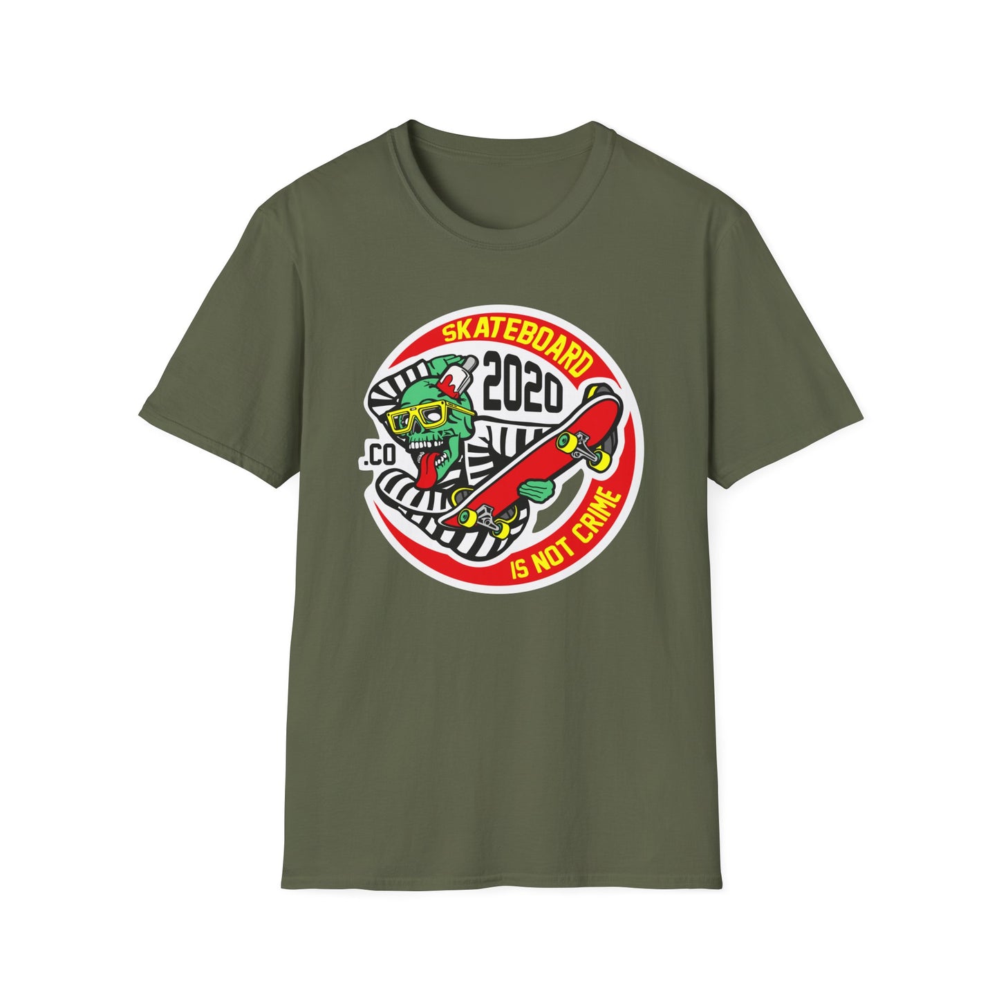 Rad Skater Zombie T-Shirt - 'Skateboard 2020 Is Not Crime' Bold Graphic Tee | Epic Streetwear Statement Apparel