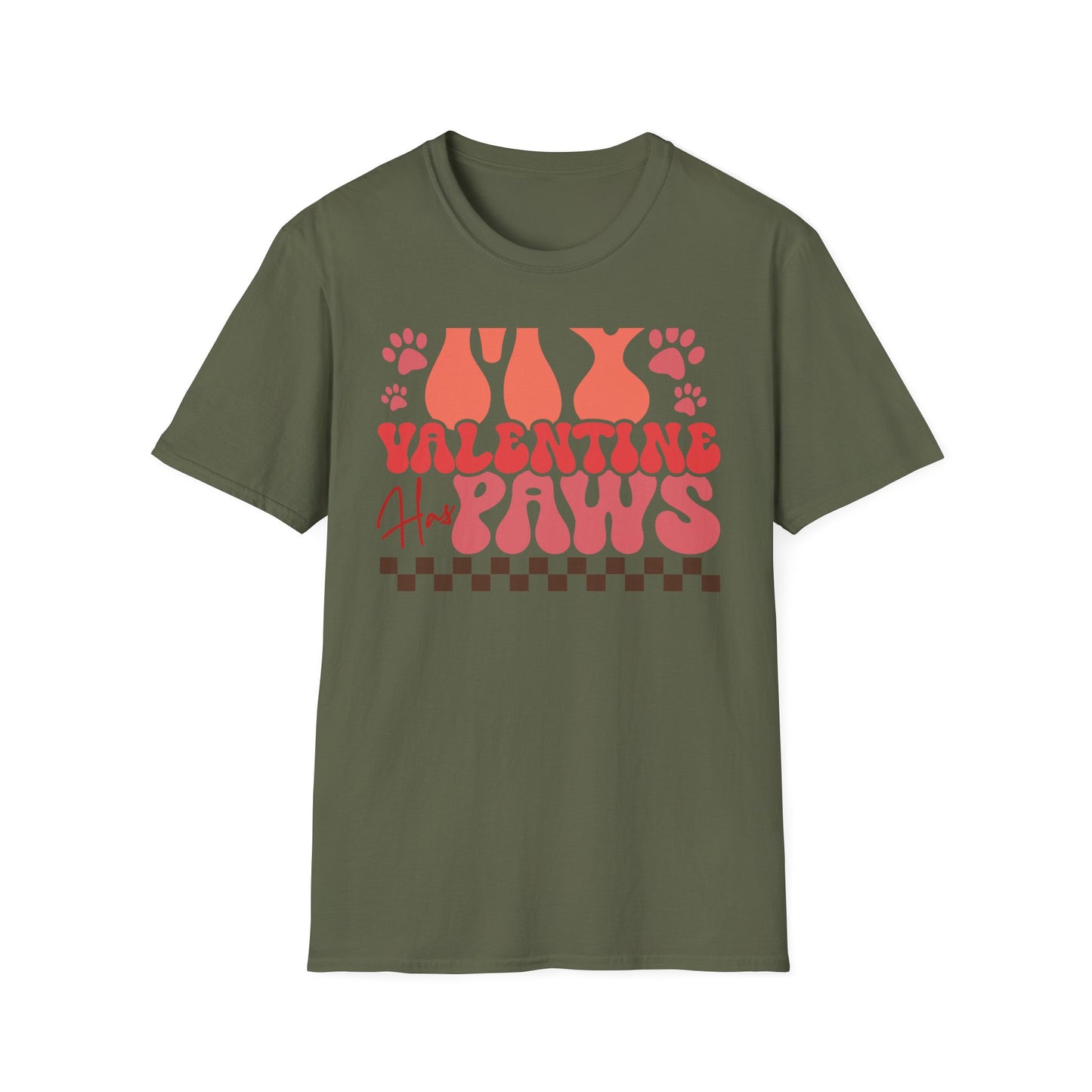 My Valentine Has Paws T-Shirt | Groovy Retro Pet Lover Tee | Adorable Dog Mom Cat Owner Gift