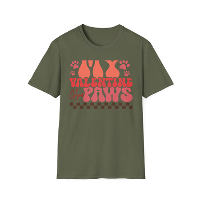 My Valentine Has Paws T-Shirt | Groovy Retro Pet Lover Tee | Adorable Dog Mom Cat Owner Gift