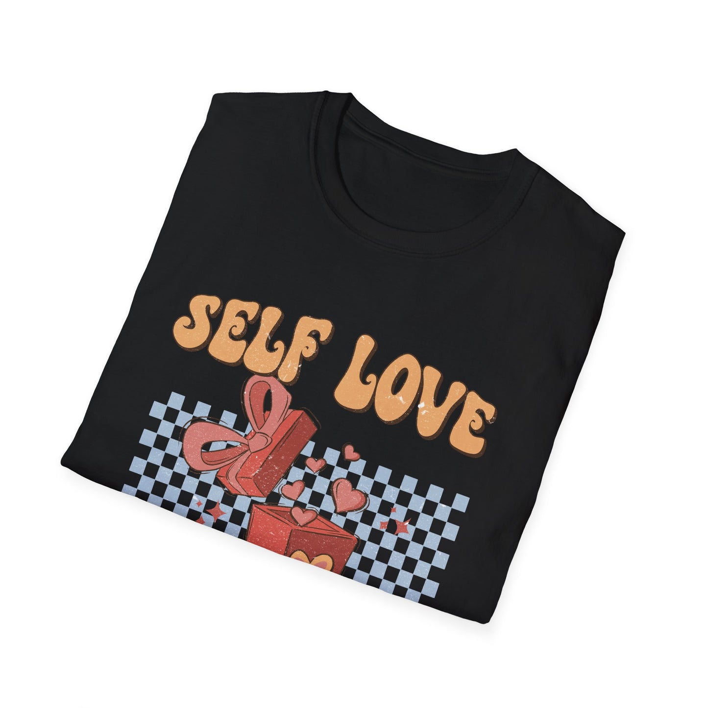 Empowering Self Love Is The Best Love T-Shirt | Groovy Retro Gift Tee | Positive Vibes Checkerboard Style
