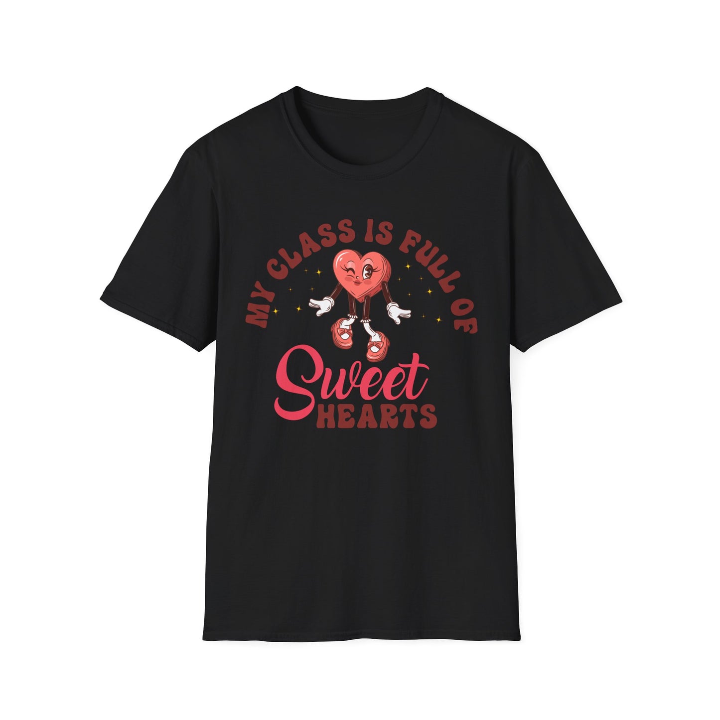 Adorable 'My Class is Full of Sweethearts' Teacher T-Shirt - Retro Valentine's Day Educator Gift - Cute Winking Heart Tee