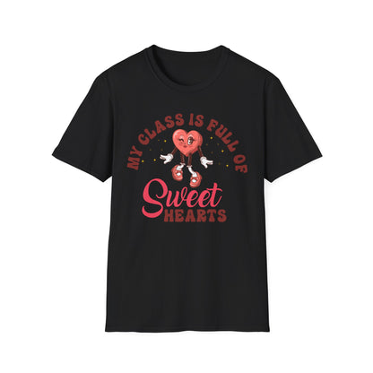 Adorable 'My Class is Full of Sweethearts' Teacher T-Shirt - Retro Valentine's Day Educator Gift - Cute Winking Heart Tee