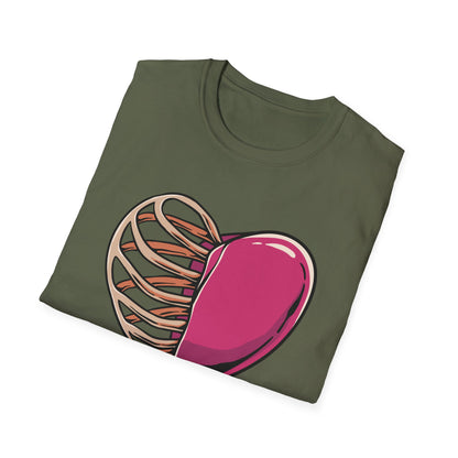 Intriguing Half Heart Rib Cage T-Shirt | Unique Anatomical Love & Vulnerability Tee Design