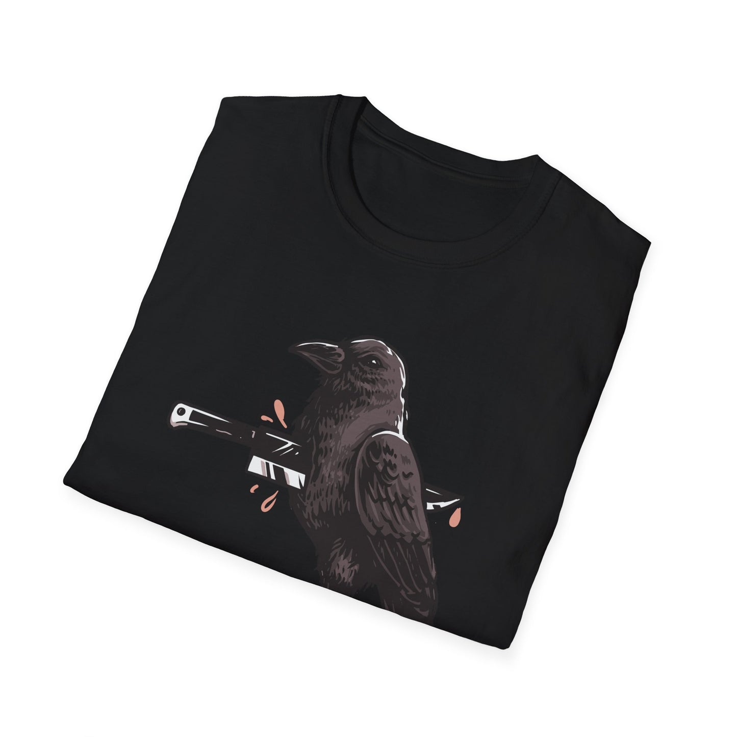 Bold Stabbed Raven T-Shirt - Unique Gothic Crow Design. Embrace Dark Aesthetics with this Edgy Statement Tee!