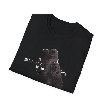 Bold Stabbed Raven T-Shirt - Unique Gothic Crow Design. Embrace Dark Aesthetics with this Edgy Statement Tee!