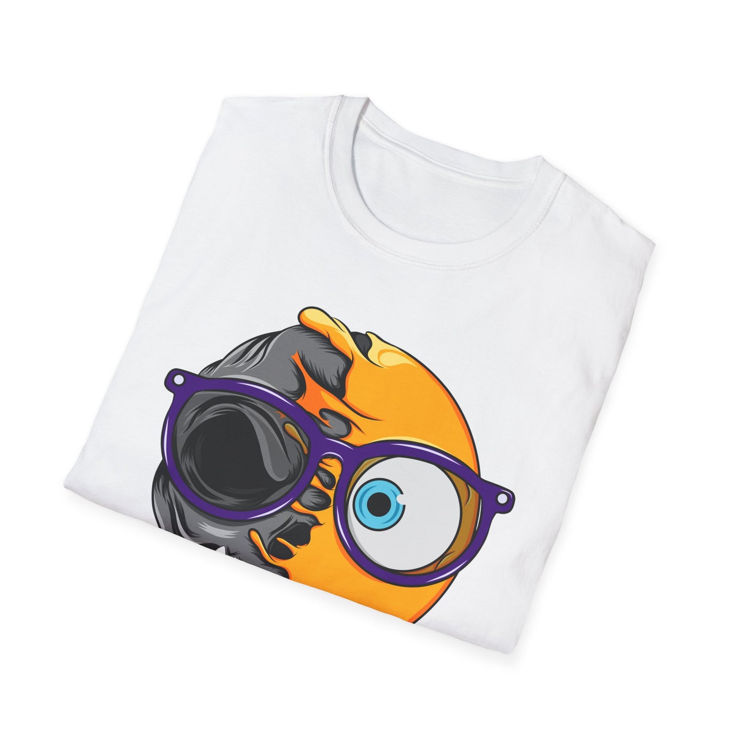 Unique Half Emoji Skull T-Shirt | Bold Melting Face Graphic Tee | Edgy Dual Personality Design for Distinct Style Seekers