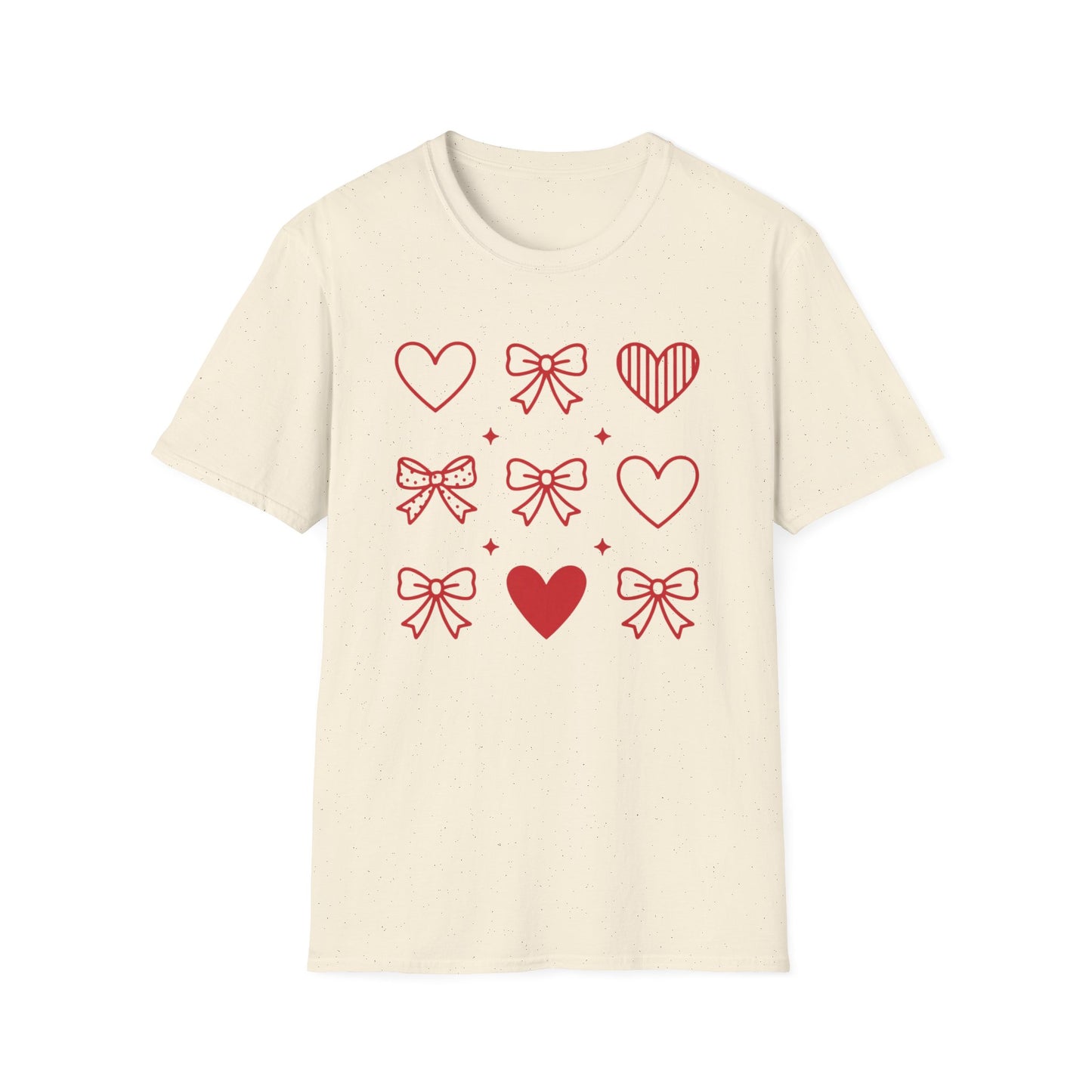 Charming Red Hearts & Bows Pattern T-Shirt | Adorable Love Core Graphic Tee for Women & Teens | Sweet Valentine's Day Gift Idea