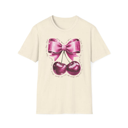 Sparkling Pink Cherry Love T-Shirt - Adorable Bow & Sweet Cherries Romantic Gift Tee for Her