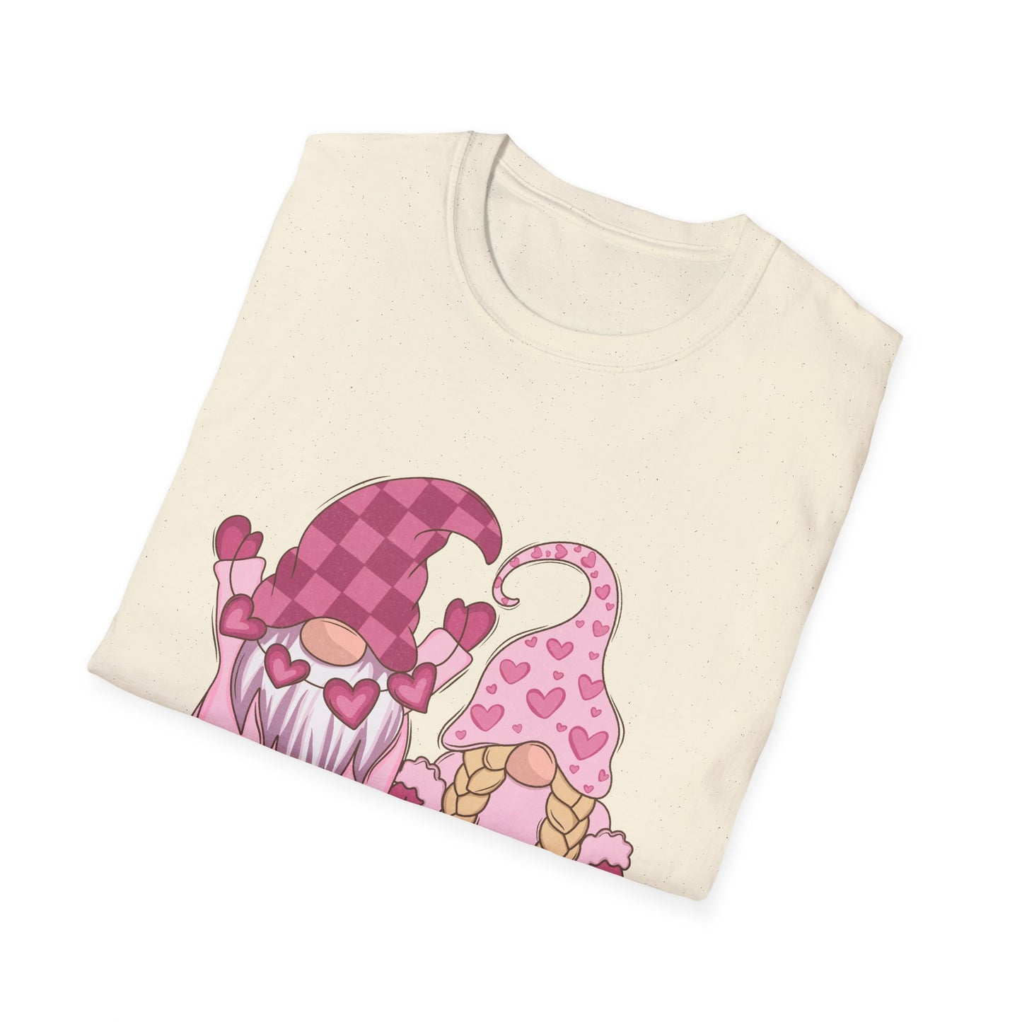 Charming Valentine Gnome Couple T-Shirt | Adorable Hearts Love Gift Tee for Sweethearts | Romantic Holiday Graphic Apparel