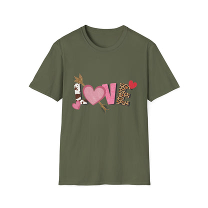 Chic LOVE T-Shirt with Sparkling Glitter Hearts & Bold Animal Print | Trendy Valentine's Day & Everyday Fashion Tee for Her