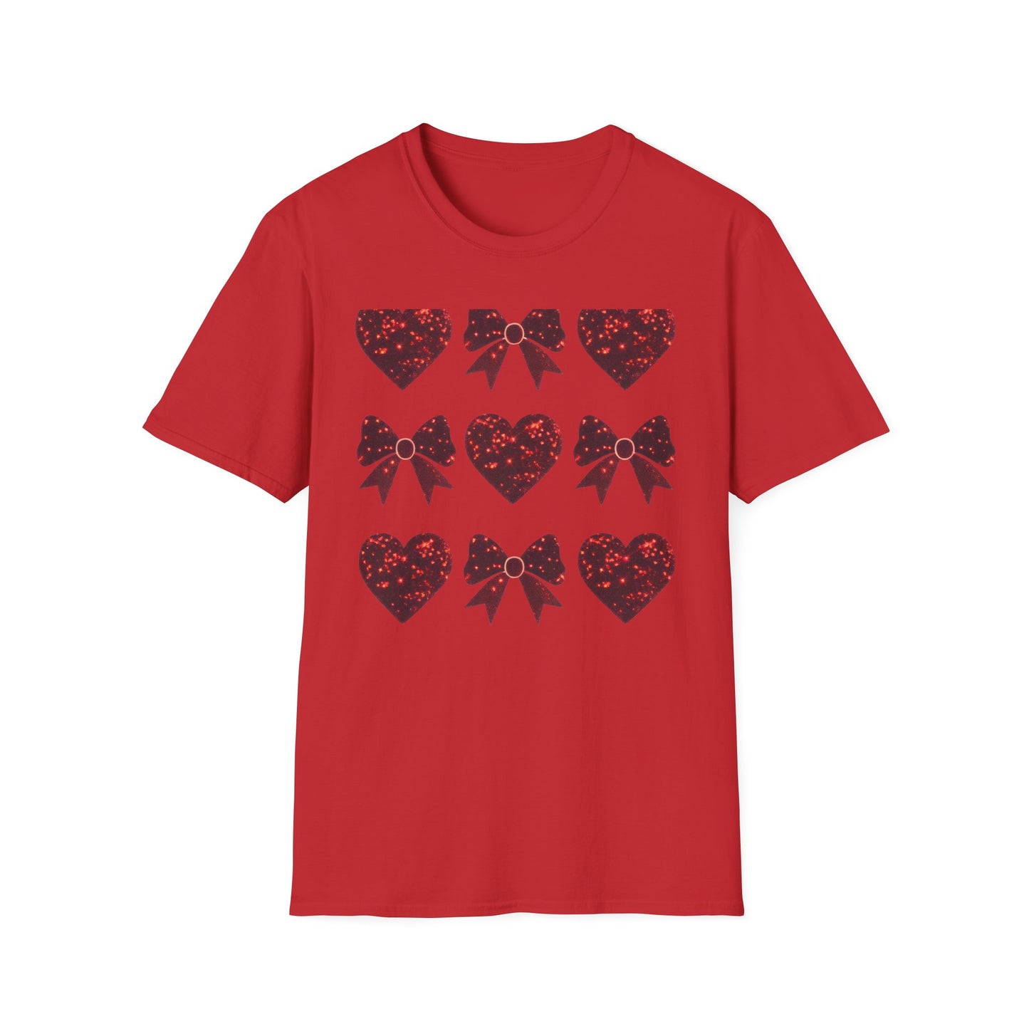 Dazzling Sparkle Hearts & Bows T-Shirt | Chic Glitter Love Tee for Women | Radiant Valentine's Day Gift