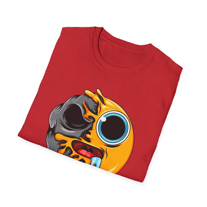 Vibrant Melting Emoji Skull T-Shirt | Unique Horror Pop Art Streetwear Tee | Edgy Graphic Design Statement