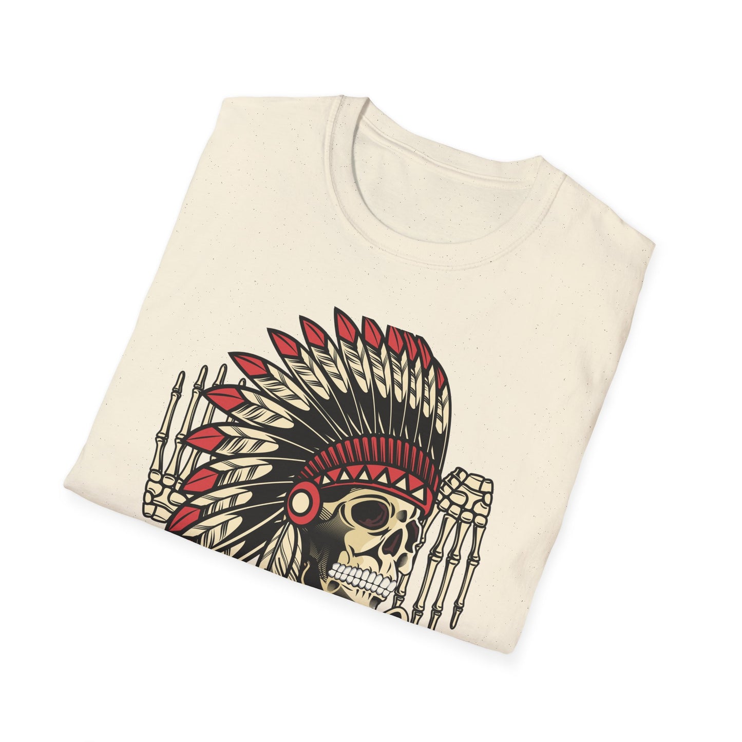 Striking Native Chief Skull Headdress T-Shirt - Unique Gothic Biker Tattoo Art Apparel for Rebel Souls