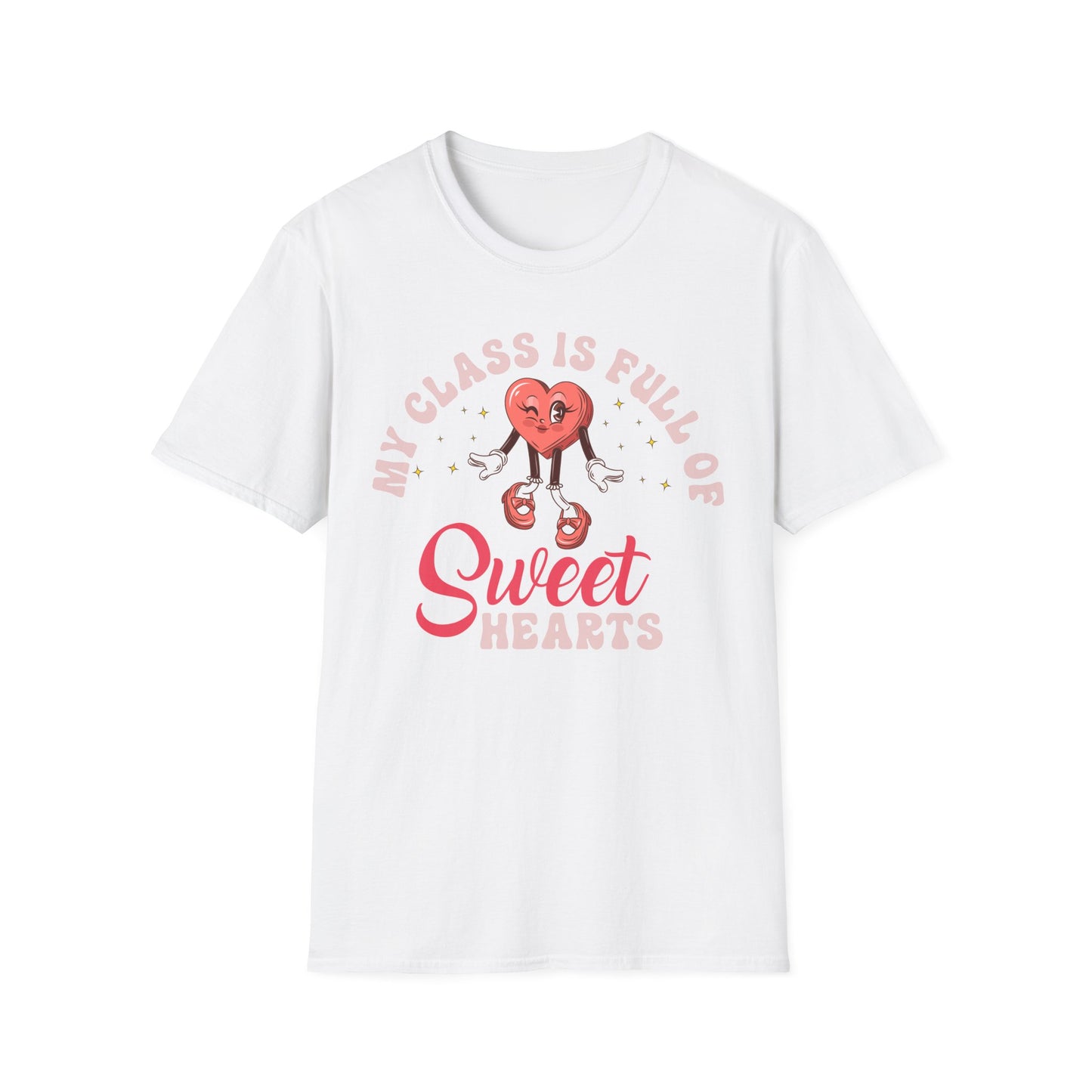 Adorable 'My Class is Full of Sweethearts' Teacher T-Shirt - Retro Valentine's Day Educator Gift - Cute Winking Heart Tee