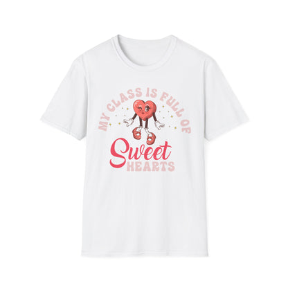 Adorable 'My Class is Full of Sweethearts' Teacher T-Shirt - Retro Valentine's Day Educator Gift - Cute Winking Heart Tee